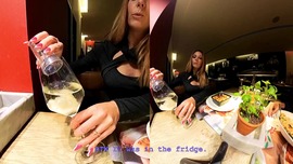 Sexy Girl Public drink 10 HUGE LOAD of CUM in a restaurant with her girlfriend who can't belive it (FULL)