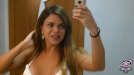 Trans pornstar Hilda Brazil selfie video on the mirror in my hotel room