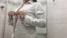 Wet White Button-up shirt on Redhead - 22