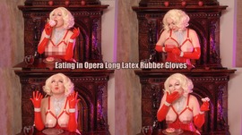Sexy Glamour Pin Up Hot Blonde Eating in Opera Long Latex Rubber Gloves