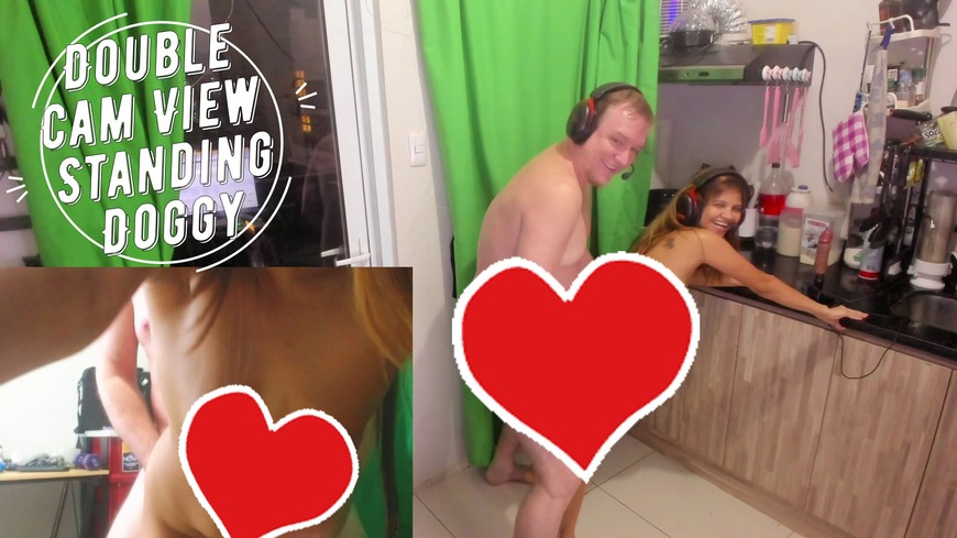 Double Cam Standing Doggy Fucking my Petite MILF Asian Wife in the Kitchen - clip coverforeground