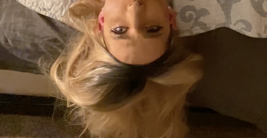 Sexy Blonde Crossdresser Sucking Long Dildo - clip cover background