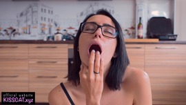 Sexy Brunette Play with Neighbour's Cock to Get Facial on Glasses
