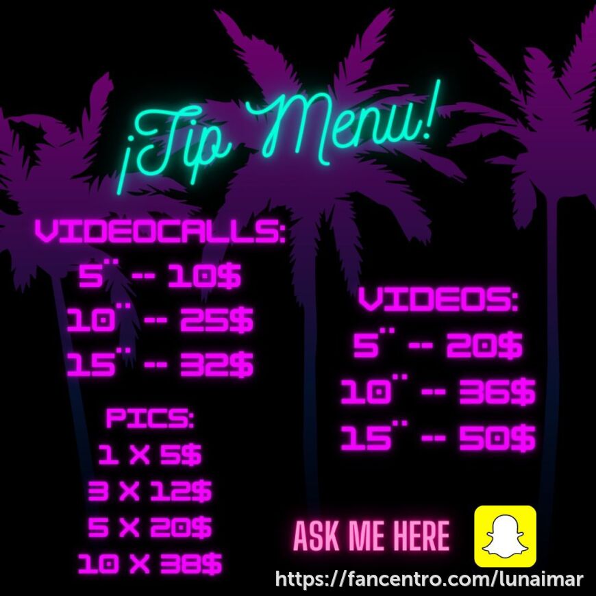 Ask me for my Menu in my sc lunaimar666 now !!! 1