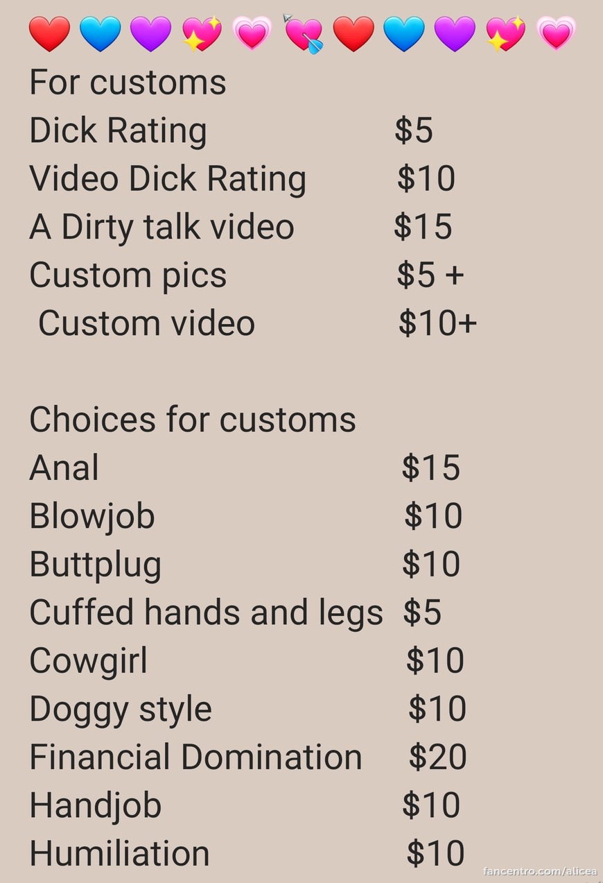 So I made a list for custom pics/vids 😜 1