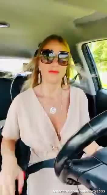 Dutch Milf driving car with BOOBS out!😈😍